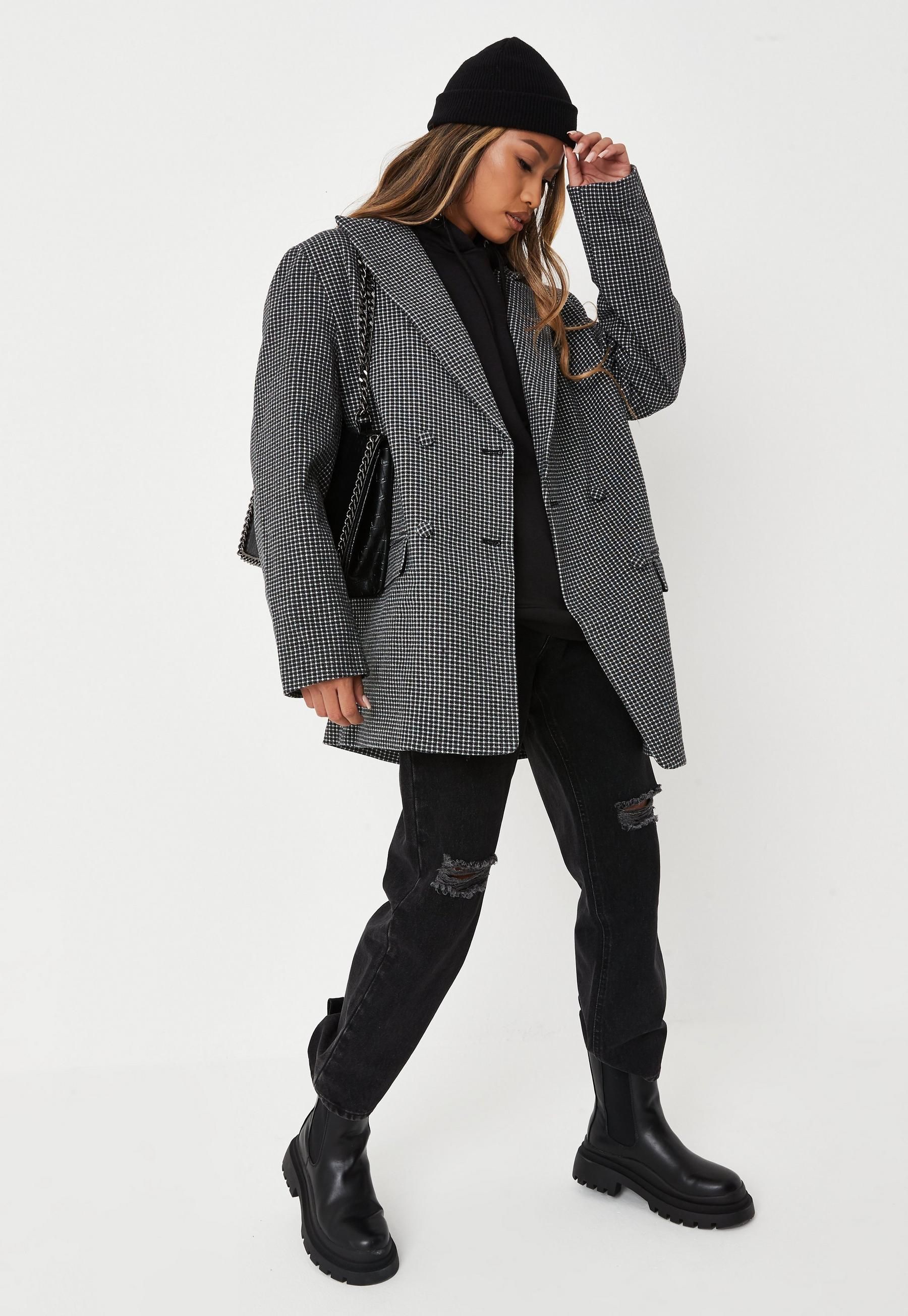 Missguided - Black Plaid Oversized Boyfriend Blazer Coat | Missguided (US & CA)