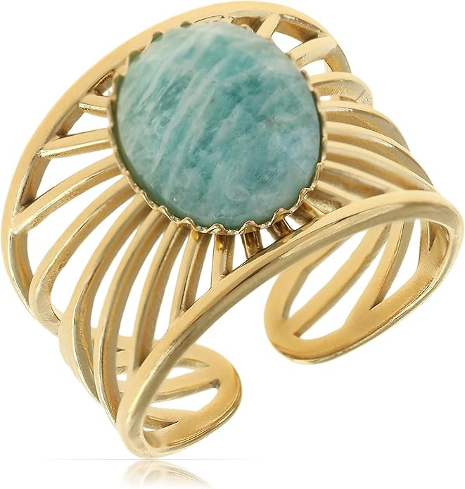 Made by Nami Adjustable Gold Plated Gemstone Ring for Women Handmade Boho Stacking Rings Chunky O... | Amazon (US)