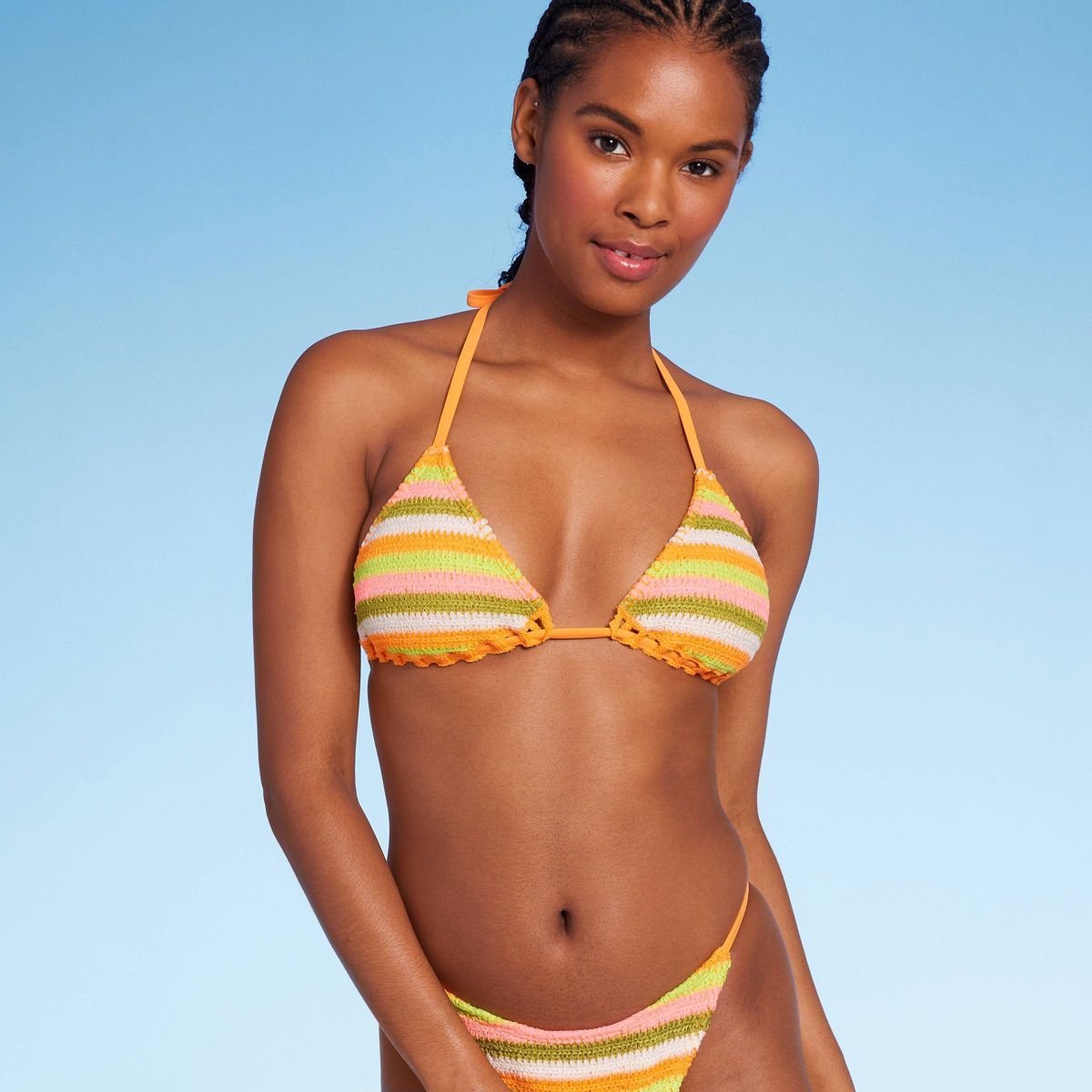 Women's Crochet Triangle Bikini Top - Wild Fable™ Orange Multi Striped | Target