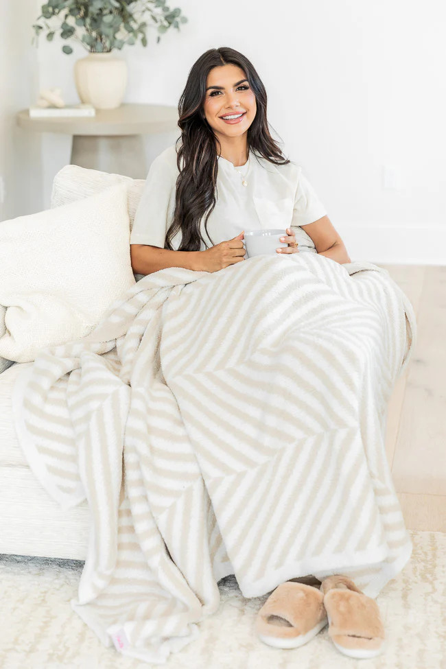 Make Me Believe Taupe Herringbone Blanket DOORBUSTER | Pink Lily