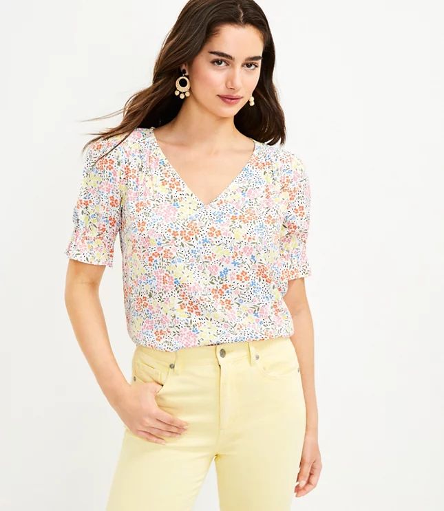 Floral Puff Sleeve V-Neck Top | LOFT | LOFT