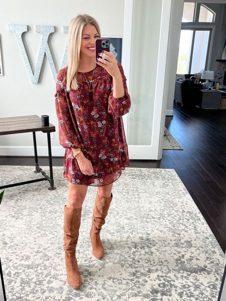 #ad Love this fall look from Walmart for a comfy Thanksgiving look. I’m wearing true to size in a large in the dress. I’m a 9 1/2 in shoes and went with the 10 in boots.

#walmartfashion
#walmart
#falldress 
#tallboots 

#LTKSeasonal #LTKshoecrush #LTKunder50