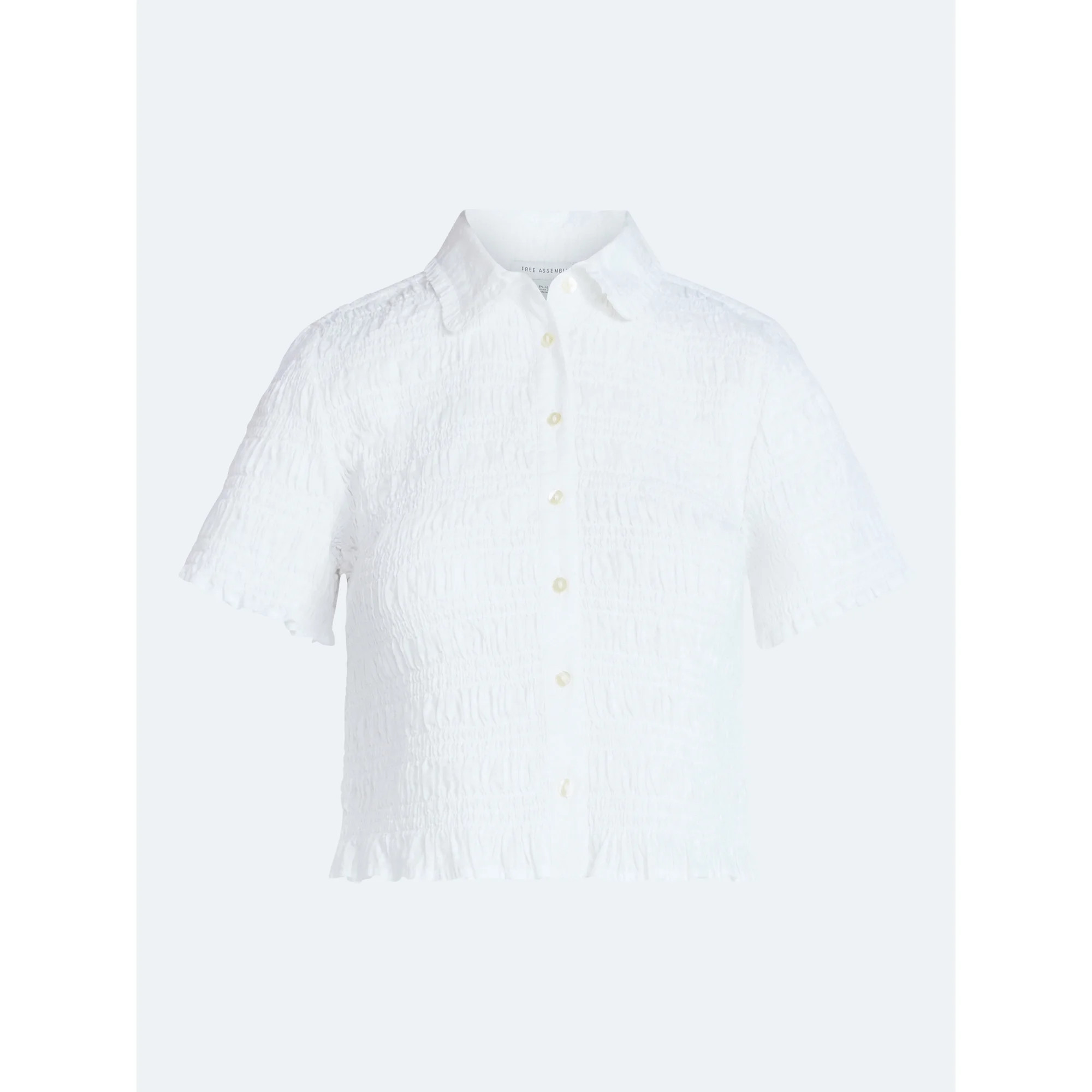 Free Assembly Women's Smocked Cotton Button Front Shirt with Short Sleeves XS-XXL | Walmart (US)