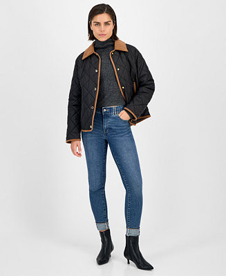 Women's Reversible Quilted Corduroy-Trim Coat | Macy's