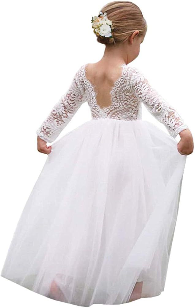 Girl Toddler Full-Length Straight Tulle Tutu Lace Back Party Flower Girl Dress | Amazon (US)