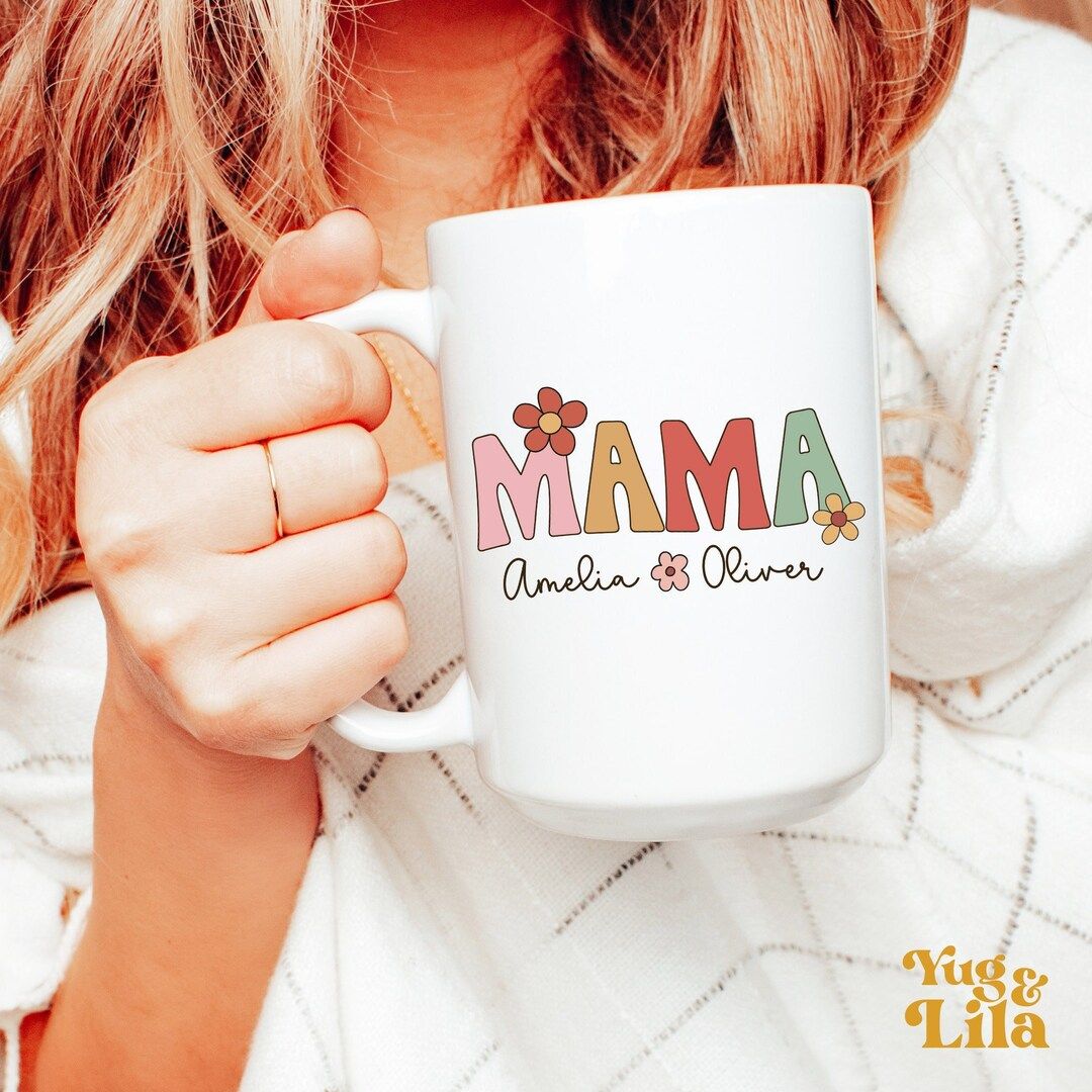 Groovy Mama Mug, Personalized Mama Mug With Kids Names, Custom Mama Coffee Mug, New Mom Gift, Mot... | Etsy (US)