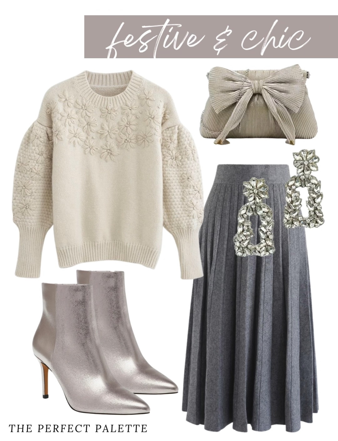 Festive & Chic Holiday Party Skirt & Sweater Look. Holiday outfit. Holiday skirt. Bow blouse. Chic wish. Chic wish holiday outfit. 

#LTKParties #LTKSeasonal #LTKU