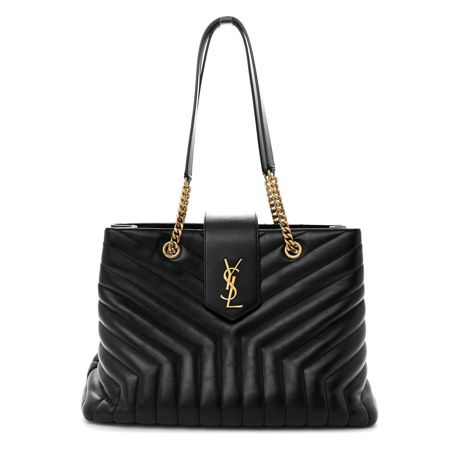 Calfskin Y Quilted Monogram Large Loulou Shopper Black | FASHIONPHILE (US)