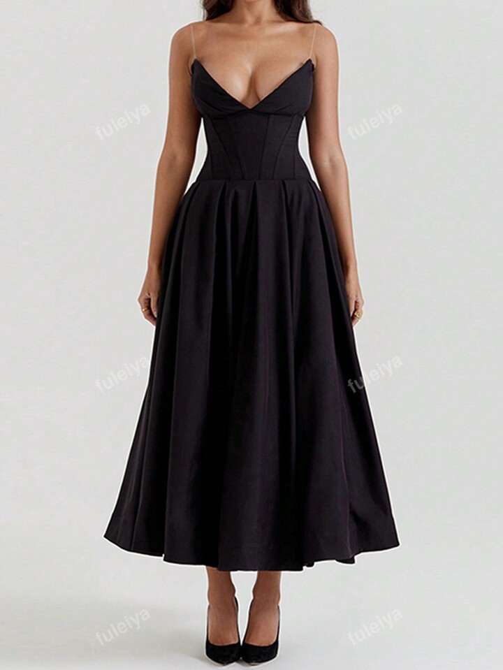 Pointy Fishbone Dress With Waist Cinched And A-Line Dress | SHEIN