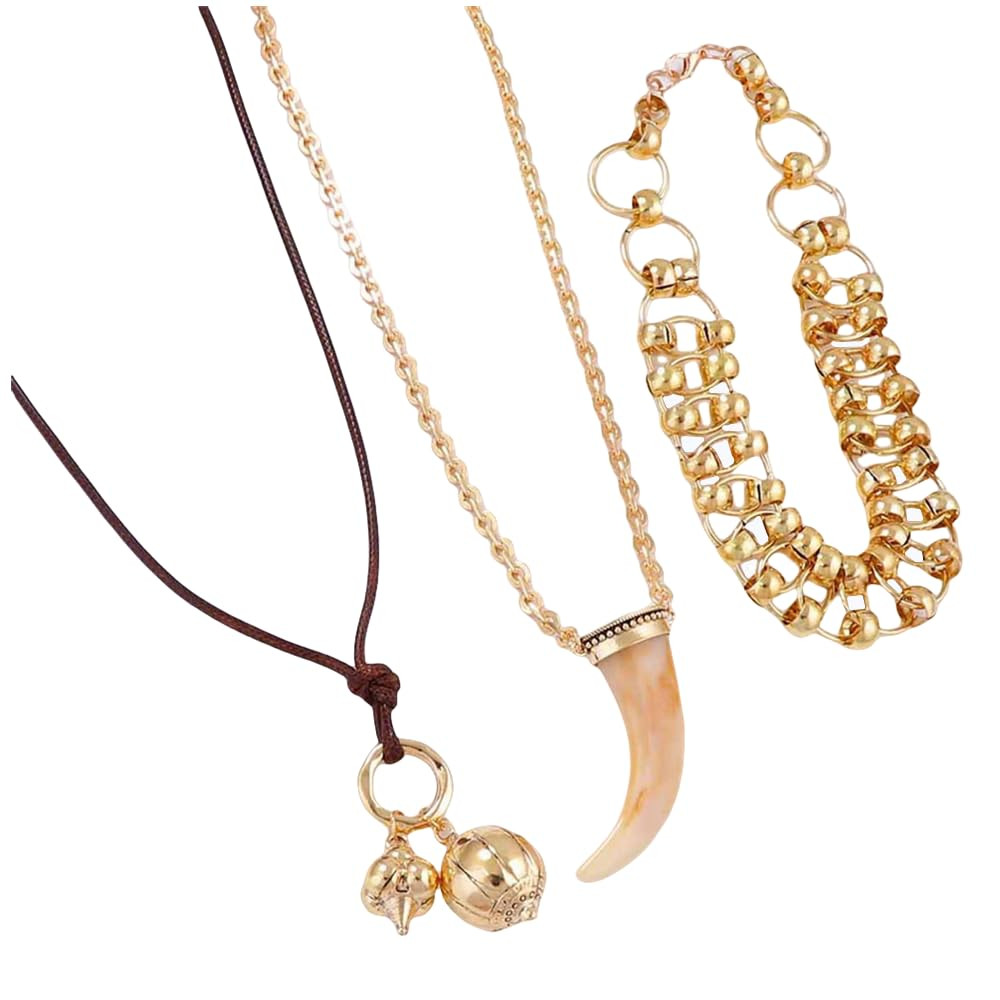 Vintage Layered Tooth Necklaces for Women Men Gold Plated Adjustable Tribal Ball Pendant Rope Nec... | Amazon (US)