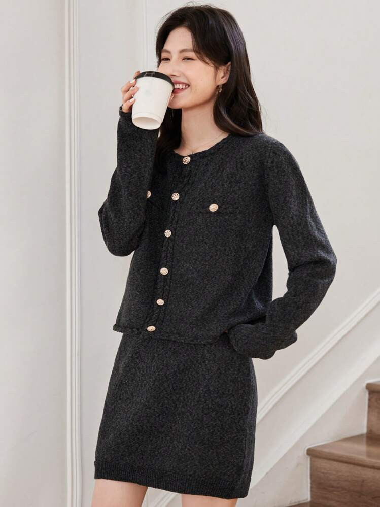 DAZY 2pcs/Set Korean Style Knitted Sweater Dress Outfit, Fashion, For Autumn,Fall Women Clothes | SHEIN