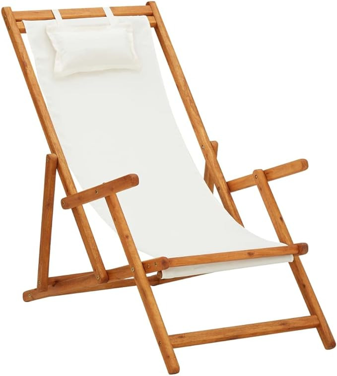 FAMIROSA Folding Beach Chair Solid Eucalyptus Wood and Fabric Cream i,Weight-15 lbs | Amazon (US)