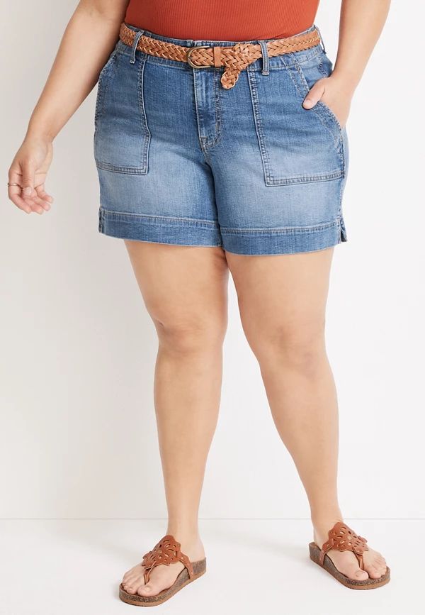 Plus Size m jeans by maurices™ Weekender Mid Rise 6in Belted Short | Maurices