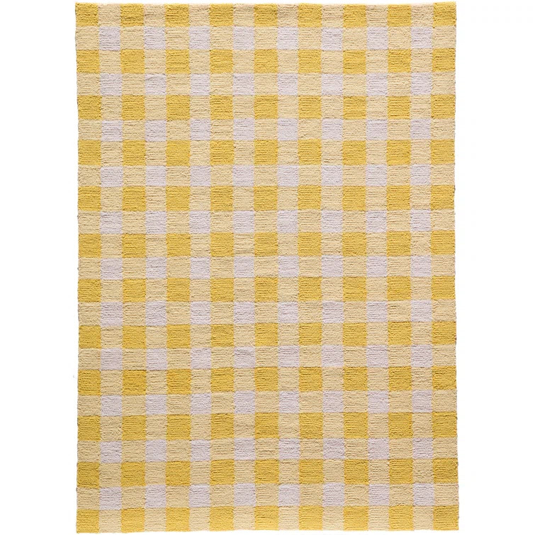 Zager Plaid Handmade Hooked Yellow/White Area Rug | Wayfair North America