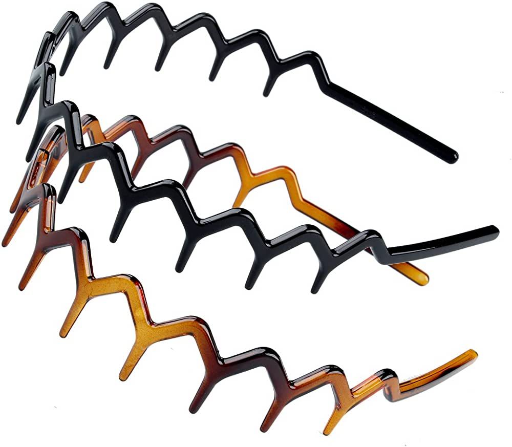 Set of 2 Zig Zag Black Plastic Sharks Tooth Hair Comb Headband (1 Black Color+1 brown) | Amazon (US)