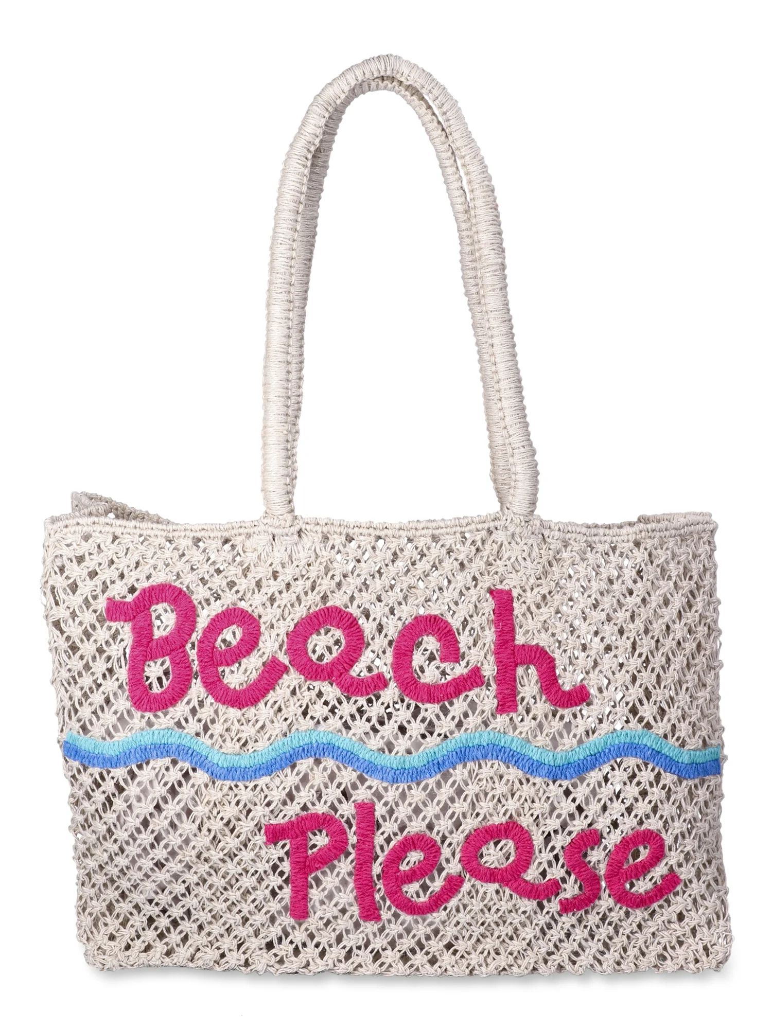 No Boundaries Women's Woven Beach Tote Bag, Natural Beach | Walmart (US)