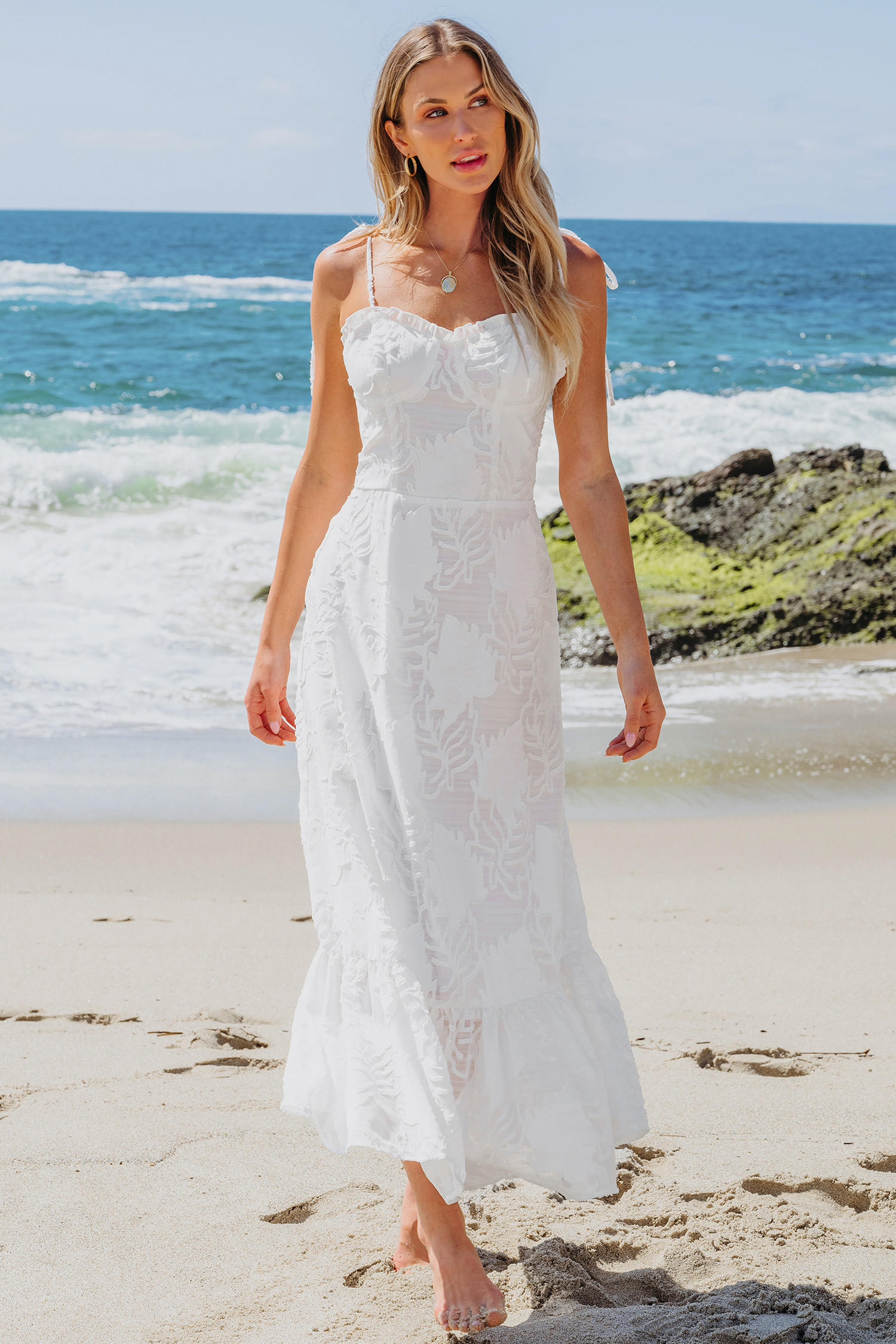 White Sweetheart Tie Shoulder Flounce Hem Maxi Dress | Cupshe UK