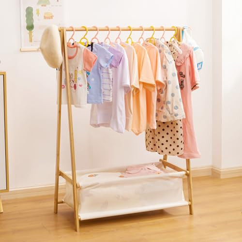 Cozivolife Kids Clothing Rack with Storage Box, Dress up Holder, Child Garment Stand with Hanging Rods, Small and Foldable, Bamboo (Natural) | Amazon (US)