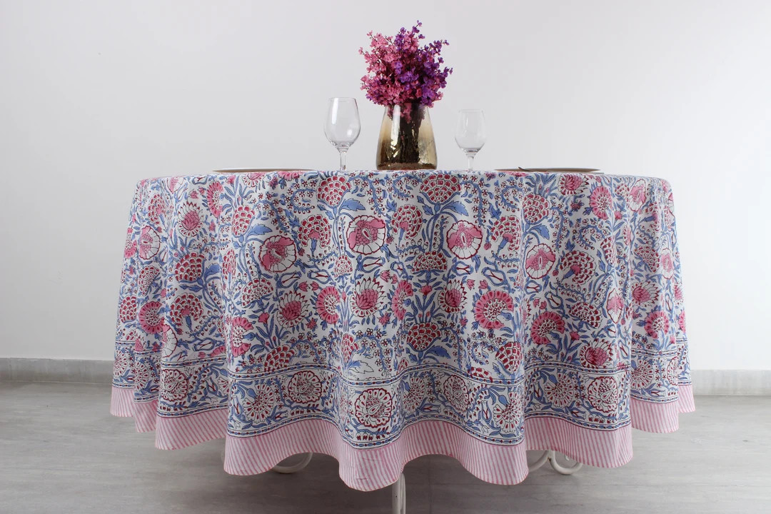 Pigeon Blue and Flamingo Pink Round Tablecloth Blue Table - Etsy | Etsy (US)