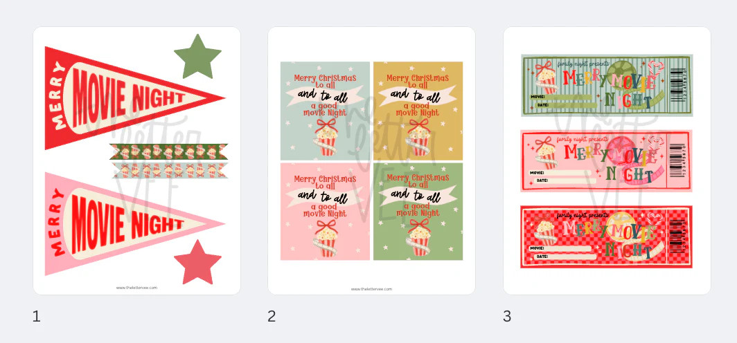 Merry Movie Night Collection | Printable Tags + Flags | The Letter Vee