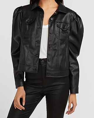 Vegan Leather Puff Sleeve Trucker Jacket | Express