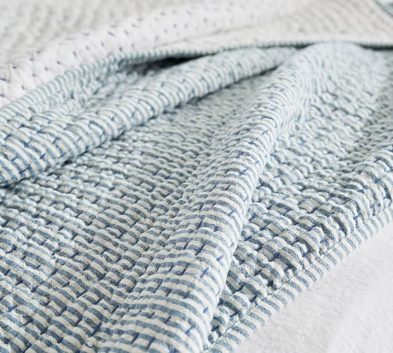 Pick-Stitch Wheaton Reversible Striped Cotton Quilt & Shams | Pottery Barn (US)