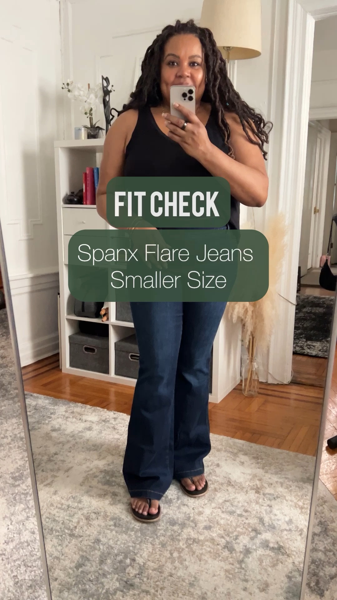 Spanx Flare Jeans size 1X. I'm 5'7 for reference. The 1X fits better than the 2X, more snug but not too tight.

#LTKOver40 #LTKVideo #LTKMidsize