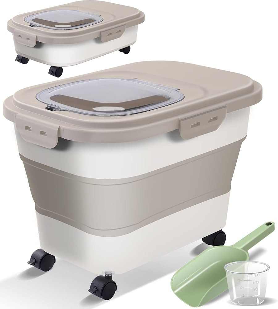 Collapsible Dog Food Storage Container, Airtight 30 35 Lbs Rice Cereal Flour Sugar Kitchen Access... | Amazon (US)
