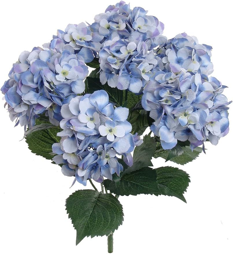 Larksilk Designer Blue Hydrangea Silk Flowers, UV Resistant Indoor & Outdoor Bush, Seven Large Hy... | Amazon (US)