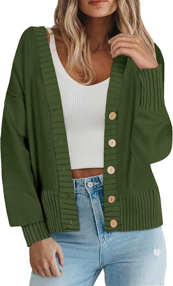 Zeagoo Women's Cardigan 2024 Fall Winter Open Front Oversized Button V Neck Loose Soft Knit Sweat... | Amazon (US)