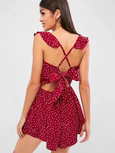 Frilled Dots Criss Cross Romper | ZAFUL (Global)