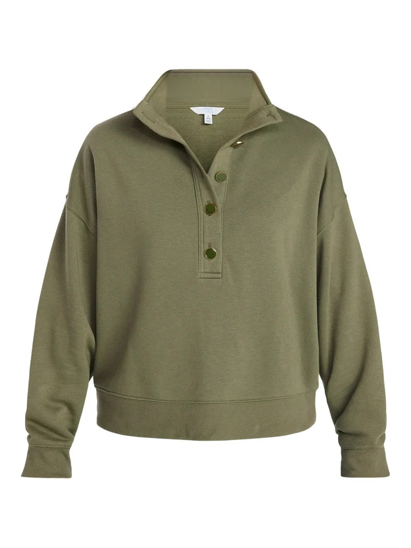 Time and Tru Women's Quarter Button Fleece Top with Long Sleeves, Size XS-XXXL | Walmart (US)