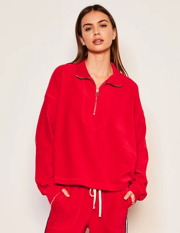 Women's Crop Half Zip Popover Sweatshirt in Flare Red | Sundry Clothing