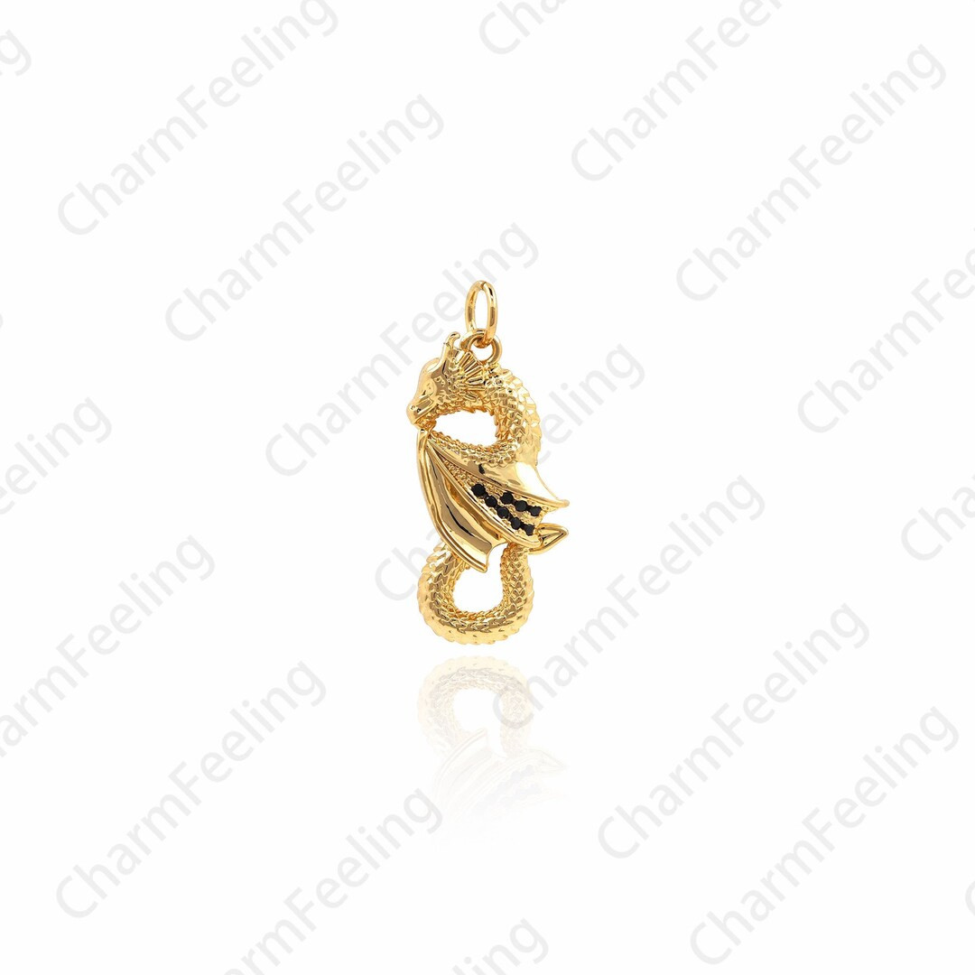 Micro-pave Dragon Pendant, Cubic Dragon Charm, 18K Gold Filled Dragon Jewelry, DIY Jewelry Making... | Etsy (US)