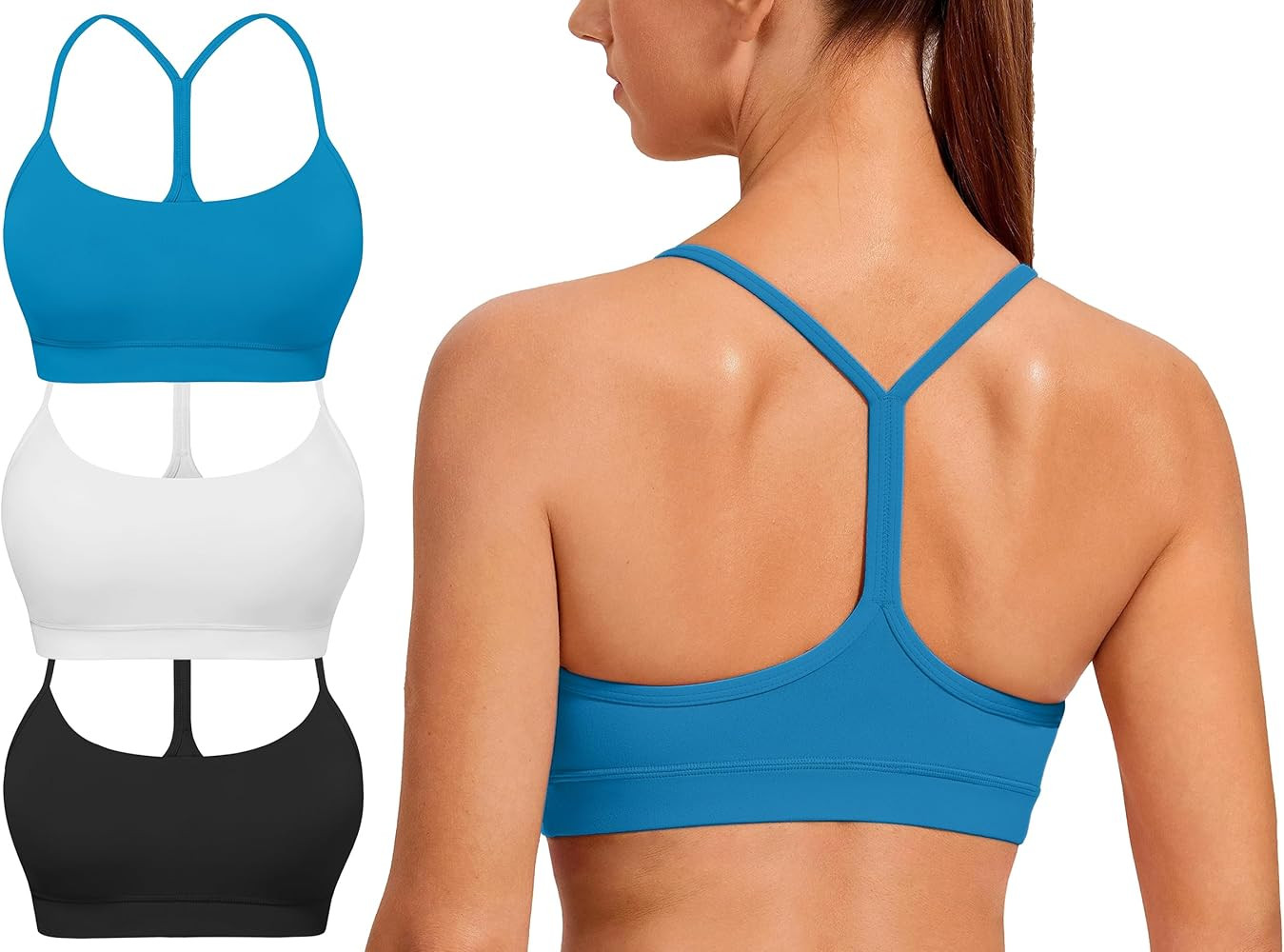 Spaghetti Strap Padded Sports Bras for Women - Y Back Yoga Workout Tops (3 Pack) | Amazon (US)