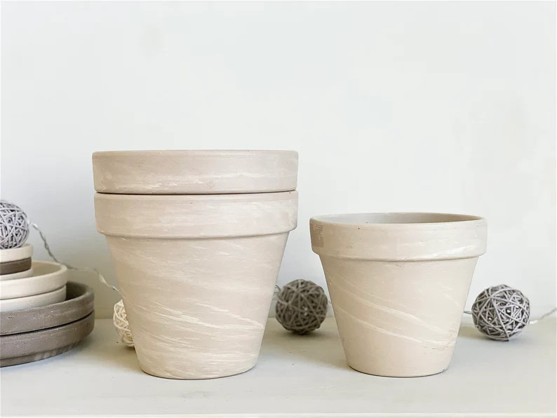 Modern White Terra Cotta Planter, 5", Ivory Clay Pot, Granite Marble, Unique, Painted Effect, Sca... | Etsy (US)