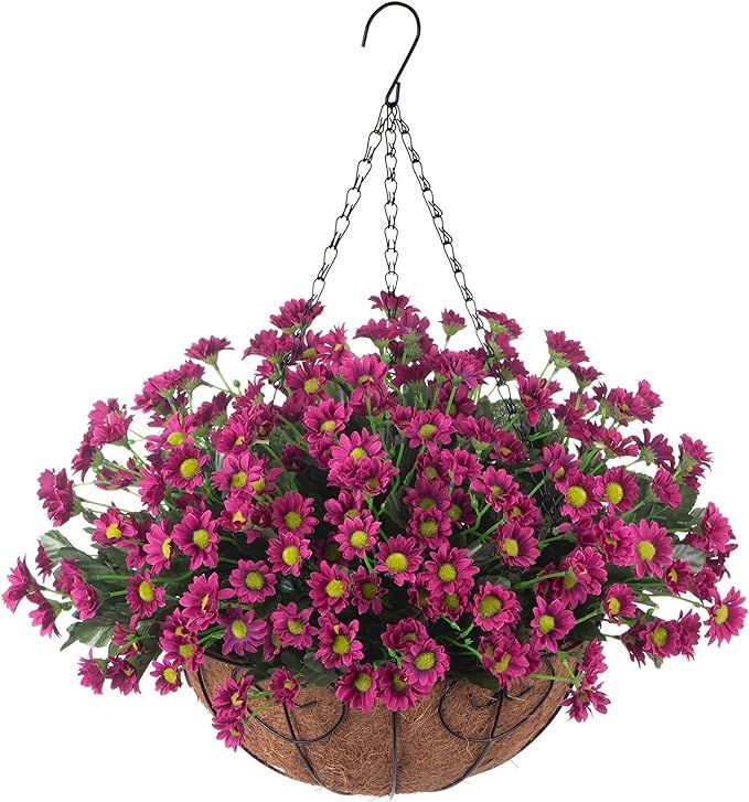 Artificial Hanging Flowers in Basket Patio Garden Porch Deck Spring Decoration, Faux Chrysanthemu... | Amazon (US)