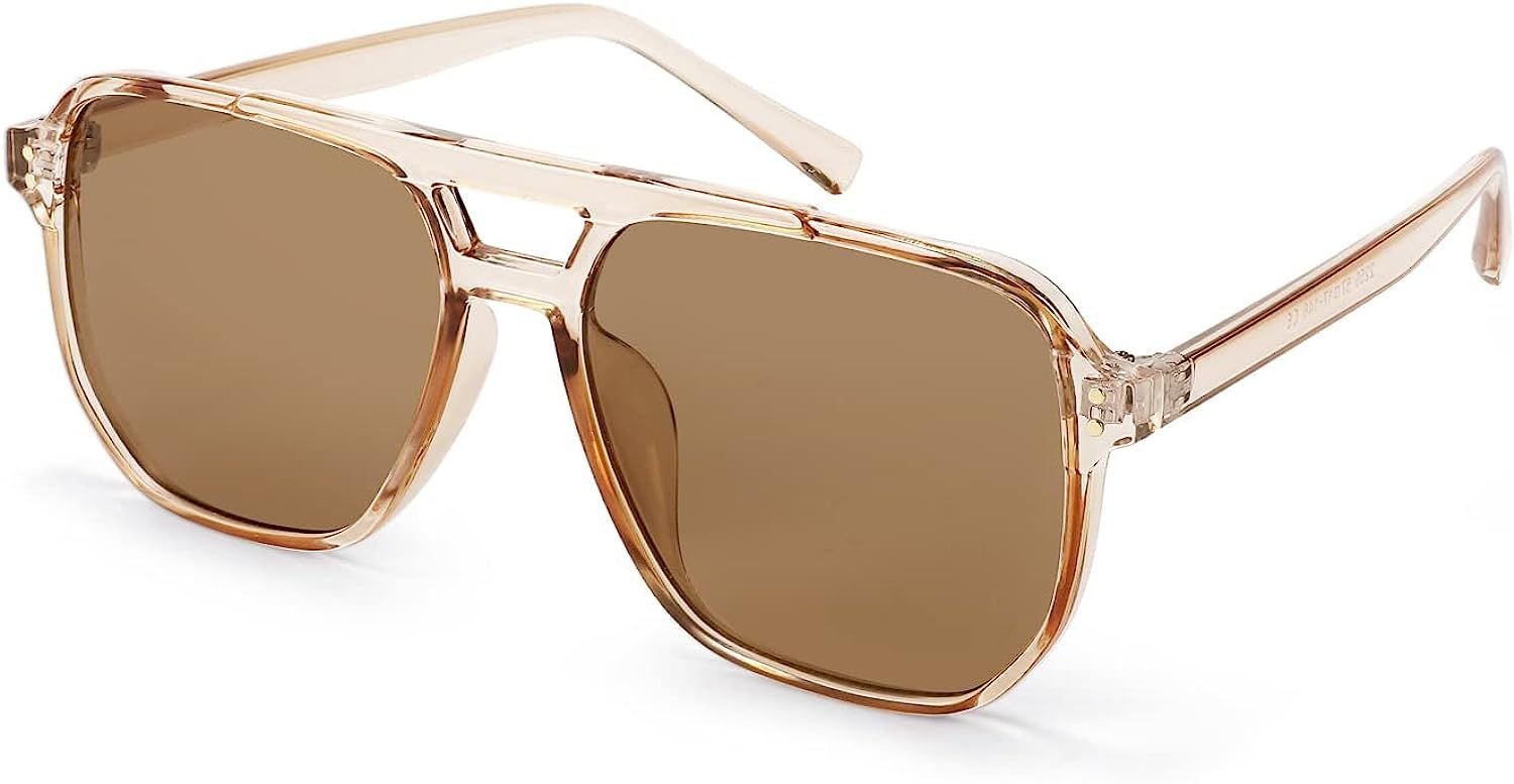 YuJian Retro Aviator Sunglasses for Women Men UV400 Square 70s Double Bridge Sun Glasses Shades | Amazon (US)