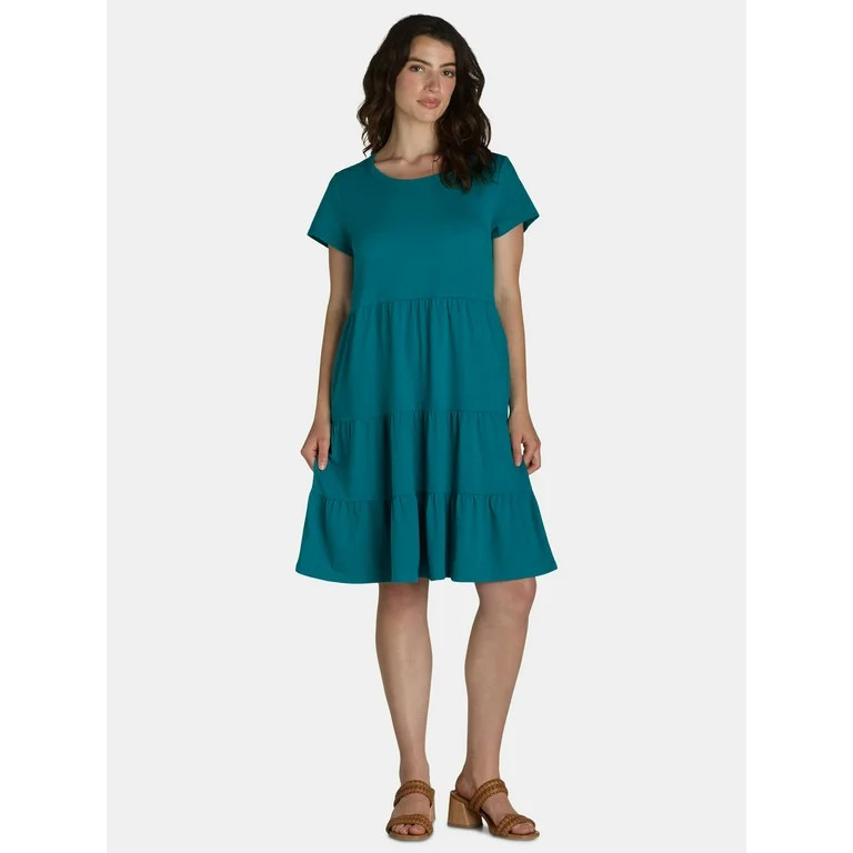 Time And Tru Women's Tiered Knit Dress, Sizes XS-XXXL | Walmart (US)