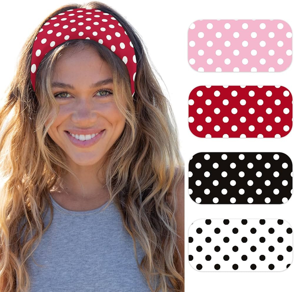 Womens Polka Dot Headband - 4PCS Head Bands for Women's Hair Stretchy Non Slip Wraps Fashion Soft... | Amazon (US)