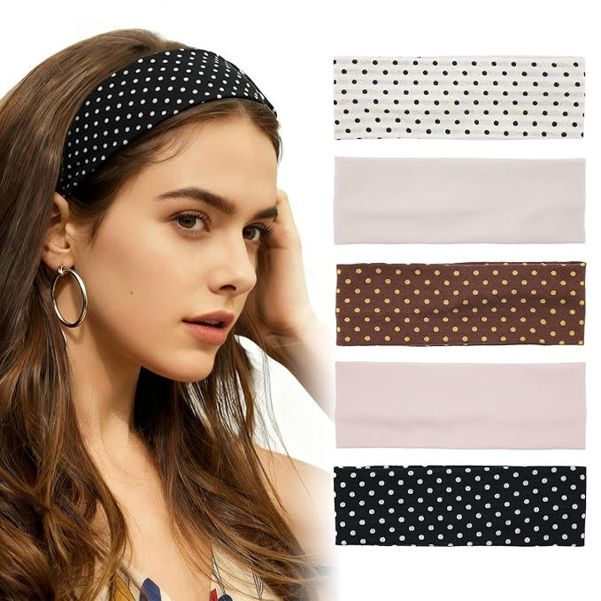 Aranya Vintage Polka Dot Headbands for Women 5pcs – Retro Soft Stretchy Fabric Hair Bands for E... | Amazon (US)
