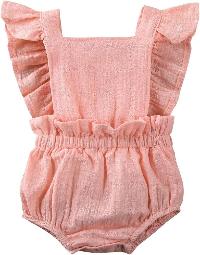 Newborn Baby Girl One Piece Romper Ruffles Organic Bodysuit Jumpsuit Tops Summer Clothes | Amazon (US)