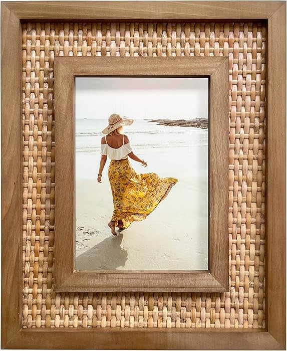 Handwoven Rattan & Solid Wood Picture Frame for 5x7 Photo or Artwork - Rustic Picture Frames, Wic... | Amazon (US)