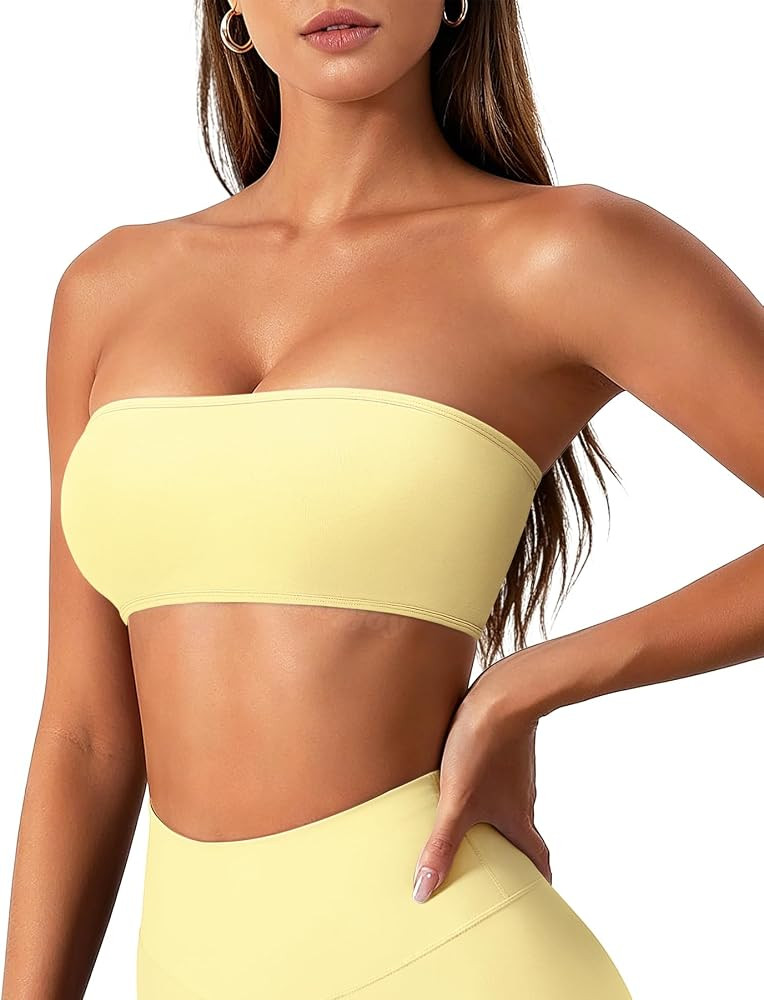VOYJOY Impact Bandeau Bra Workout Strapless Basic Tank Top Adjustable Back | Amazon (US)