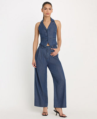 Women's Denim High-Rise Cropped Wide-Leg Trousers | Macy's