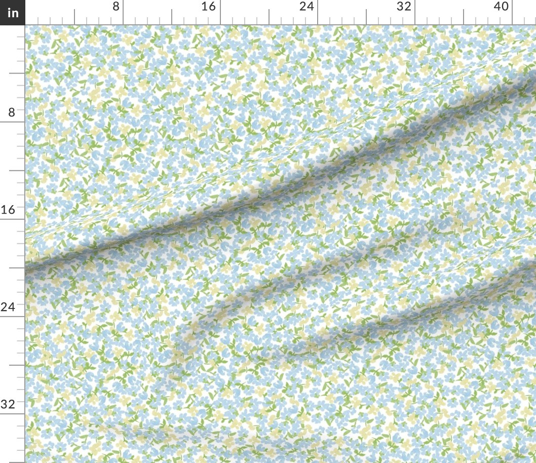 Soft Blue & Yellow Ditzy Daisy Micro Florals on White - Cottagecore Fabric | Spoonflower | Spoonflower