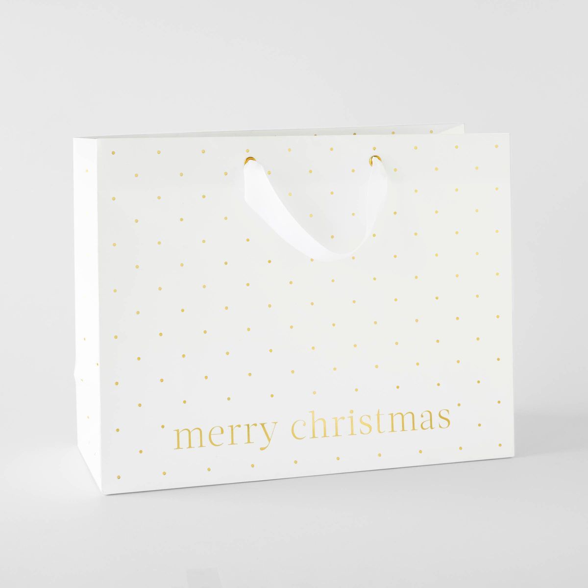 Large Polka Dot with 'Merry Christmas' Gift Bag White/Gold - Sugar Paper™ + Target | Target