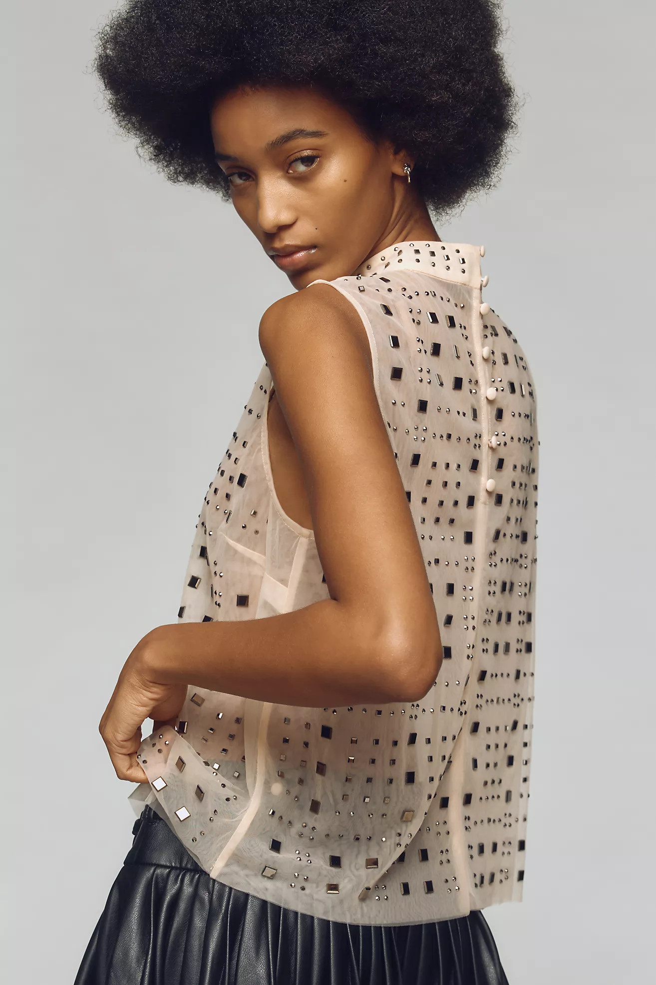 Sunday in Brooklyn Deco Mock-Neck Sheer Top | Anthropologie (US)