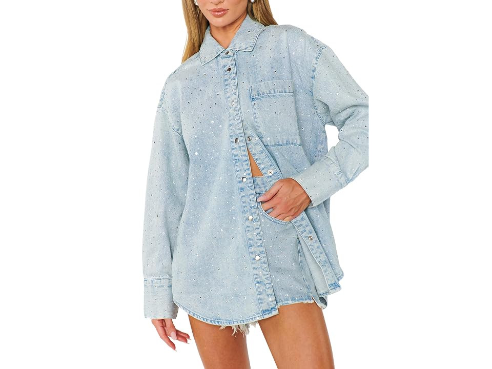 Show Me Your Mumu Lincoln Shirt Jacket Women's Clothing Embellished Light Indigo : SM, Cotton/Denim | Zappos