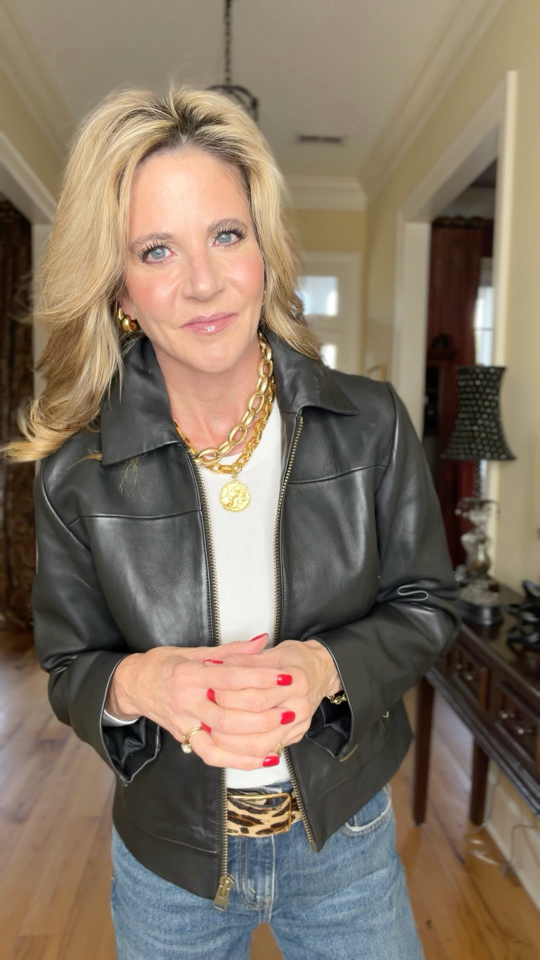 Today is day 30 of 30 days of “How to Dress Like a Cool Girl in Your 50’s”! I hope you’ve enjoyed the series. I’m going to keep dressing like this because it’s the style that I like!

If you like this style too, here are some tips:
—Leather and suede (jacket, belt, shoes, handbag, etc)
—Statement pieces (necklace, belt, earrings, bracelets)
—A great fitting white tshirt (can be worn its own or layered)
—Animal print!
—A slouchy pair of jeans (bonus points the hem is frayed)
—Jeans that basically hit the floor, with a pointed toe shoe peeping out
—A big slouchy bag
—Oversized sunglasses 

 These are just a few suggestions, but what really makes you cool? Knowing who you are. Knowing what you like. Knowing your style. Dressing for yourself. Not dressing how you think you’re “supposed” to because of your age. Finding that confidence and dressing in a way that makes you feel good about yourself. That’s what makes you “cool”. 

My outfit info:
Jacket—XS
Tshirt—Small
Belt—XS
Shoes—40 (I wear a 9)
Jeans—linking similar 


#LTKOver40 #LTKstorytime #LTKootd